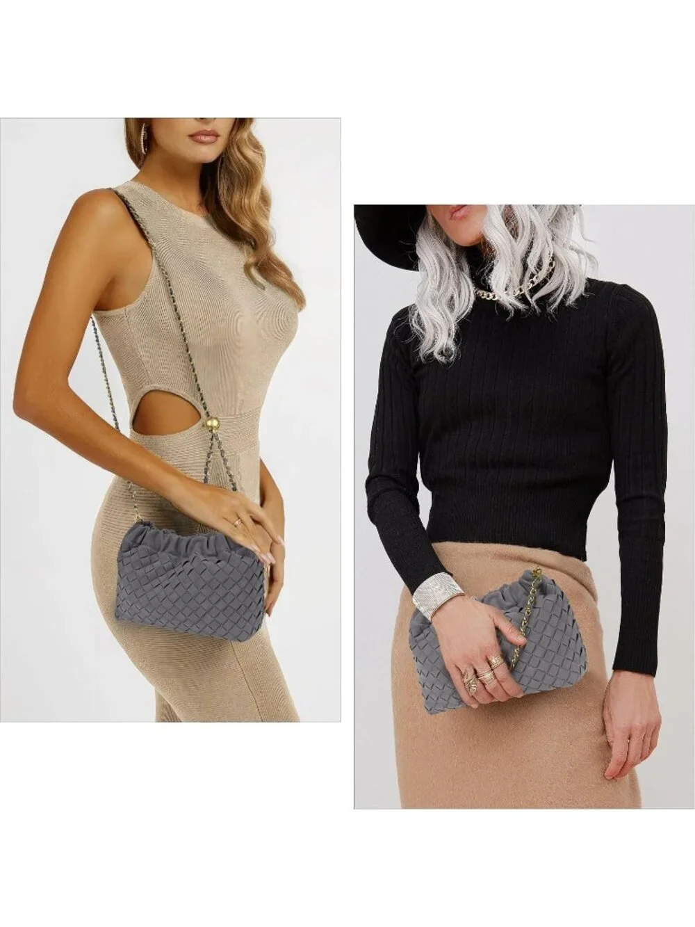 👜 Women's Grey Faux Leather Crossbody Bag Trendy Dumpling Evening Purse